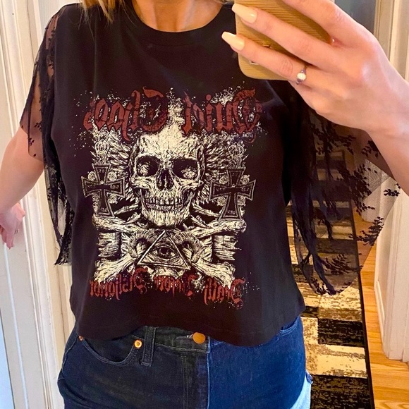 ⚰️⚰️”Death Before Dishonor” lace sleeves tee XL - Picture 3 of 16